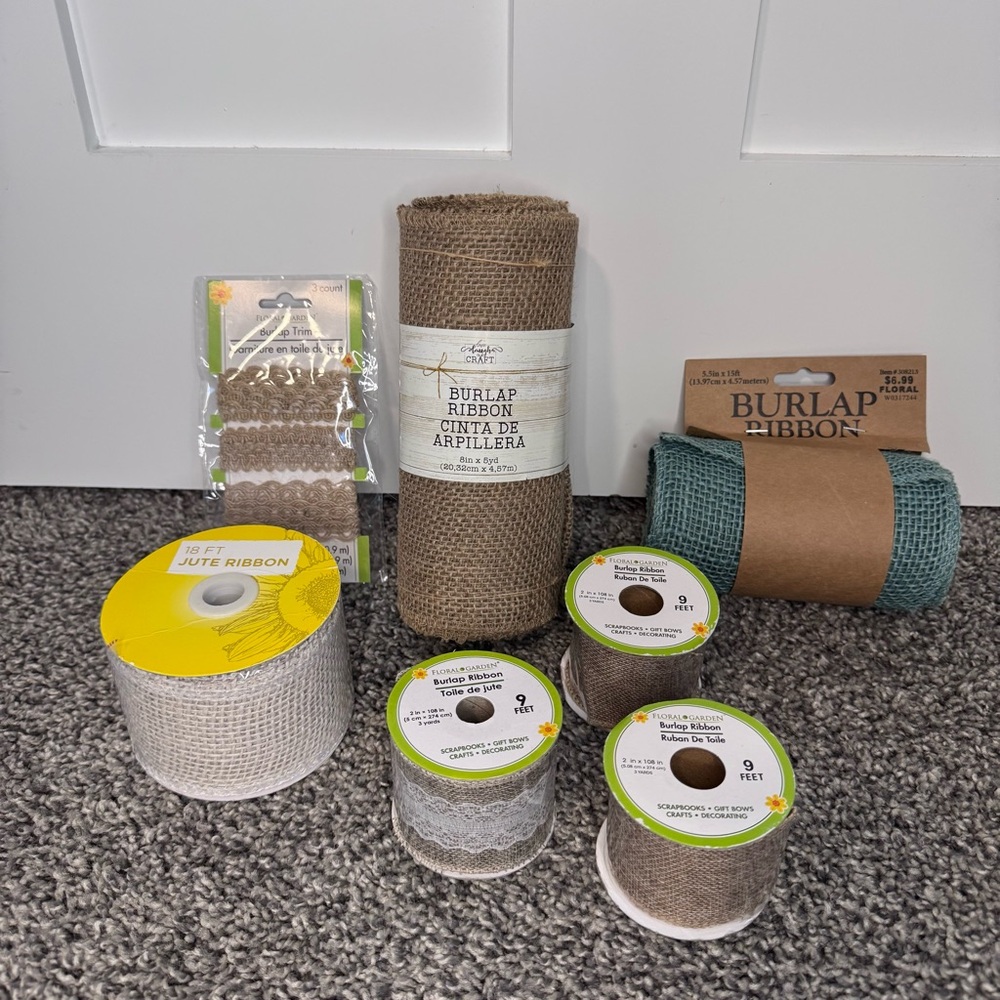NWT Craft Bundle of‎ Burlap Ribbon/ Trim & Jute Ribbon All Brand New
